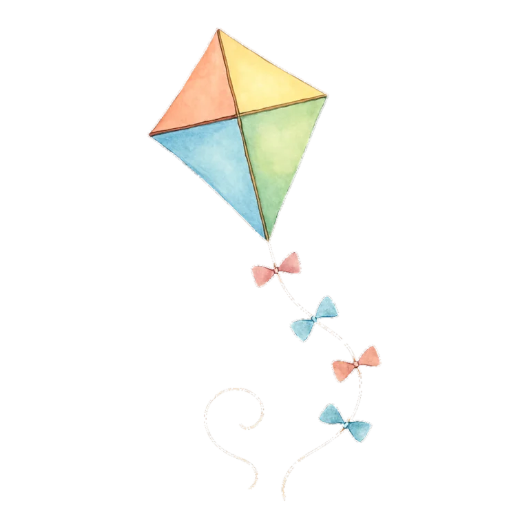 Kite clipart of a diamond kite in rainbow panels with a bow-tied tail