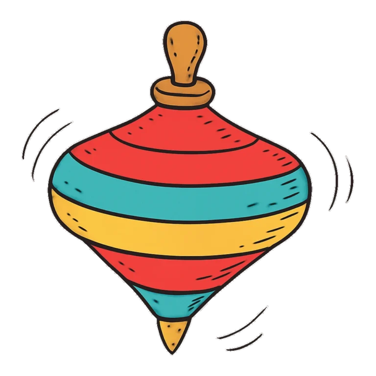 Spinning top clipart doodle of a striped wooden top with motion lines
