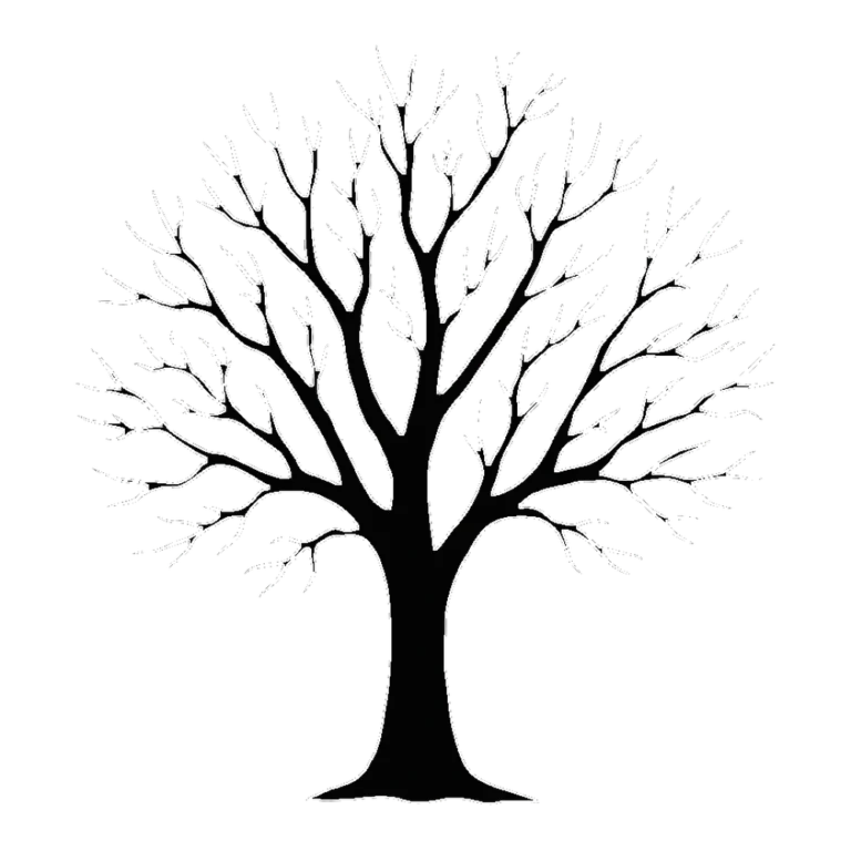 Bare tree silhouette clipart with twisting branches and no leaves