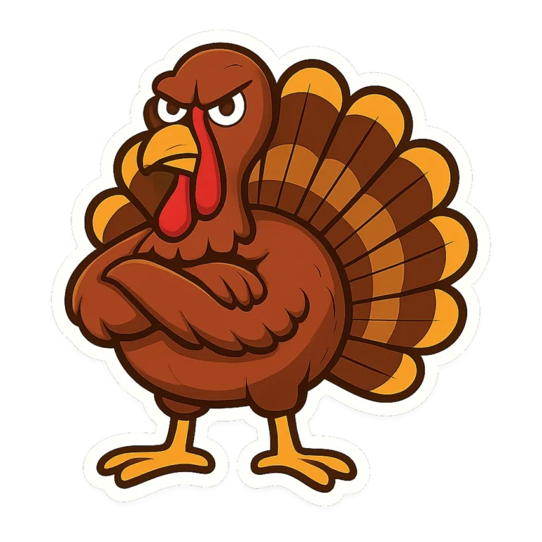 Angry turkey clip art sticker of a grumpy turkey with crossed wings and a frown
