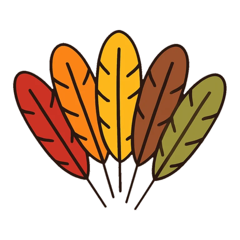 Turkey feather clipart set of five loose feathers in fall colors