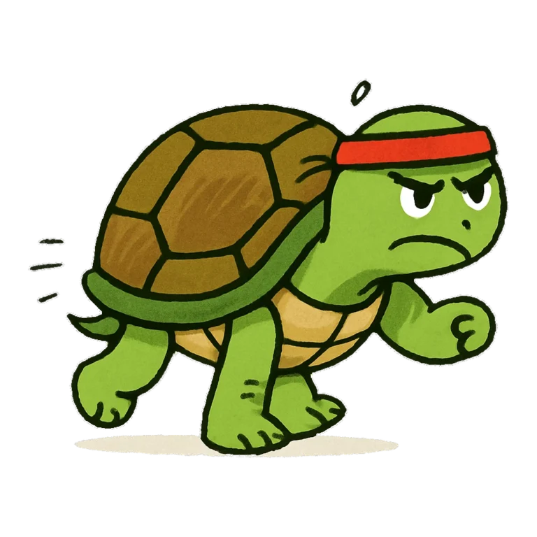 Hare and the tortoise clipart doodle, a tortoise in a red headband walking