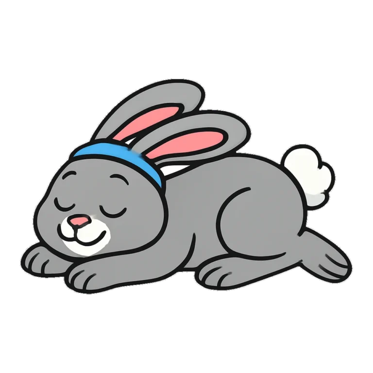 Hare and tortoise story clipart of a gray hare napping curled up