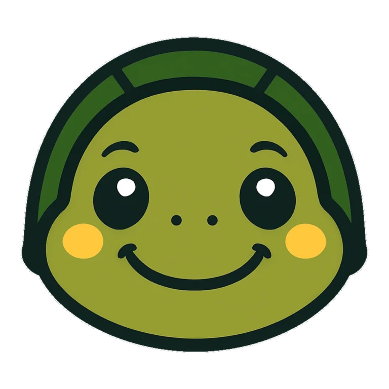 Turtle face clipart in flat color, a front view of a smiling turtle head