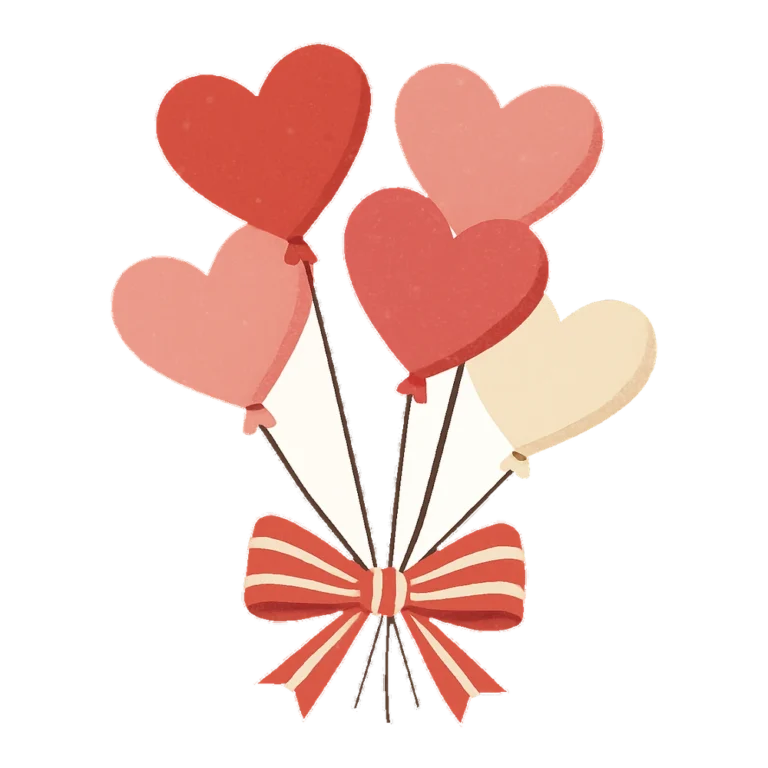Love clipart png in retro style of a bunch of heart balloons tied with a bow