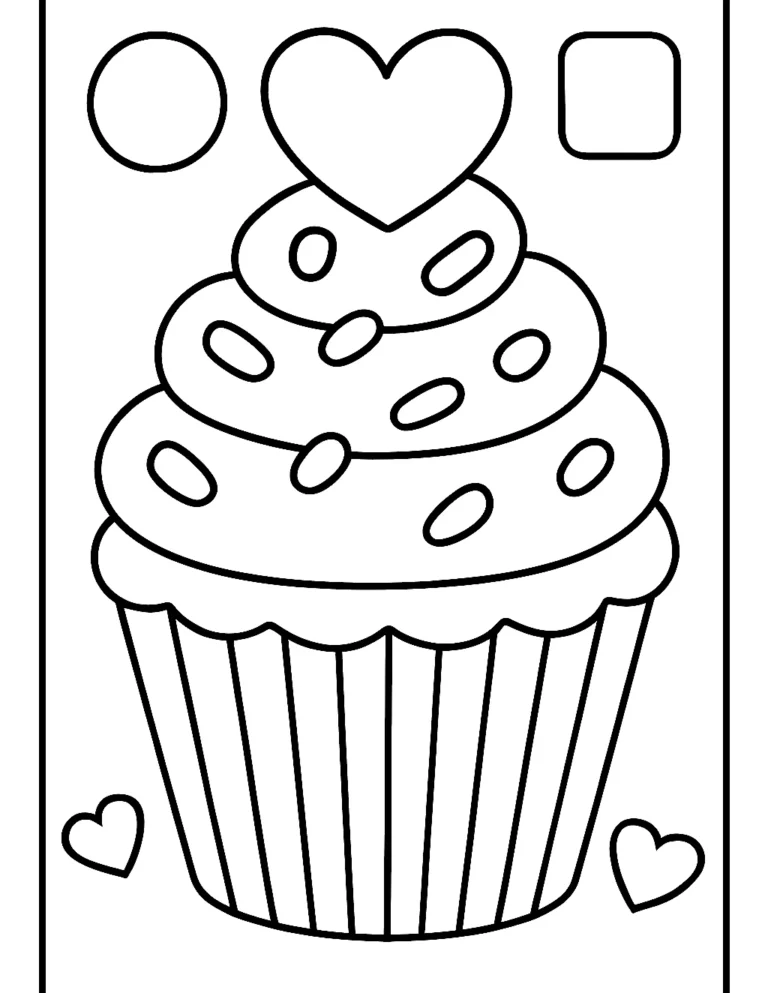 Easy valentines coloring page of a cupcake with a heart on top