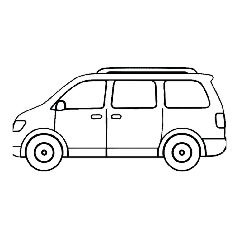 Van clipart black and white outline of a family minivan with a sliding door