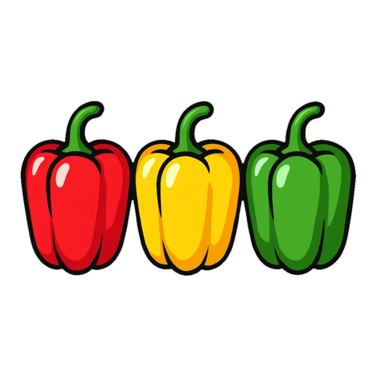 Pepper clipart of three bell peppers in red, yellow and green side by side