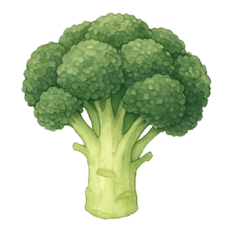 Broccoli clipart in watercolor of a fresh green head of broccoli