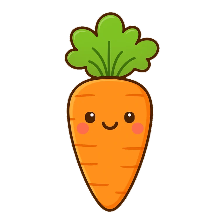 Carrot clipart of a cute smiling orange carrot with a bushy green top