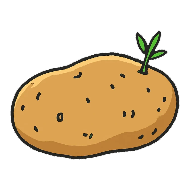 Potato clipart doodle of a brown potato with little spots and a sprout