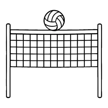 Volleyball net clipart black and white outline with poles and a ball