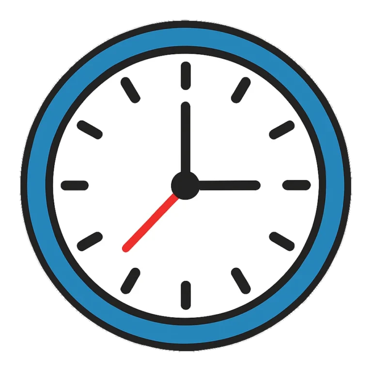 Wall clock clipart of a round clock with a blue frame and bold black hands