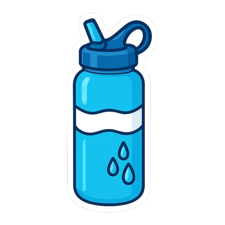 Water bottle clipart sticker of a blue reusable bottle with a flip-top lid