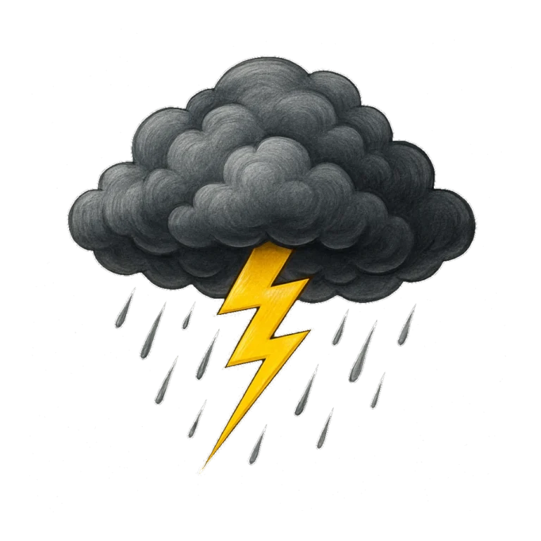 Lightning clipart of a dark thunderstorm cloud with a bright yellow lightning bolt