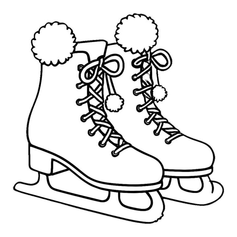 Ice skates clipart outline of a pair of lace-up skates, black and white