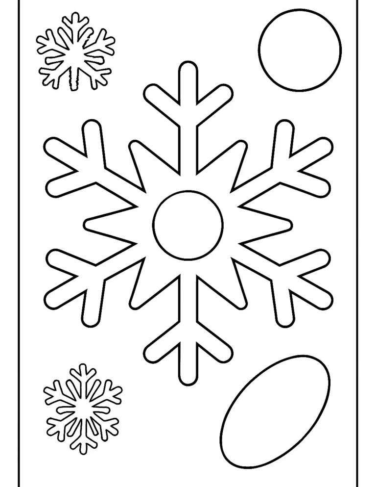 Easy snowflake coloring page with one big six point snowflake and thick lines